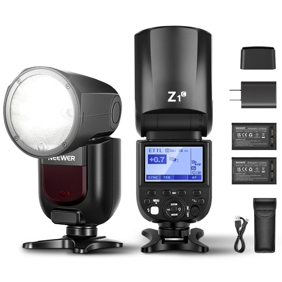 NEEWER Z1 TTL ROUND HEAD FLASH WITH 2 PACK LI-ION BATTERIES