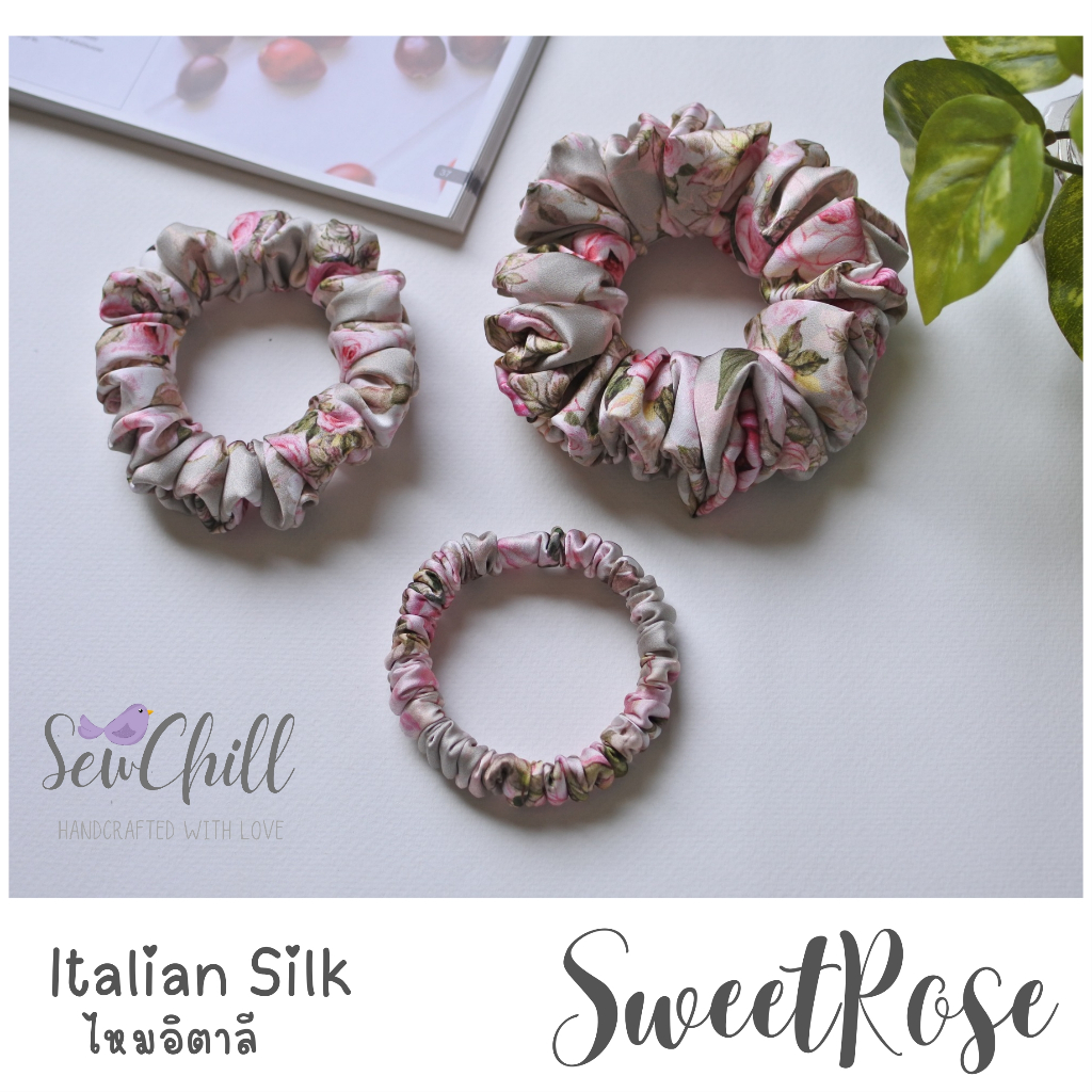 ยางรัดผมโดนัท ผ้าไหมอิตาลี/Italian Silk Scrunchies/รุ่น SweetRose