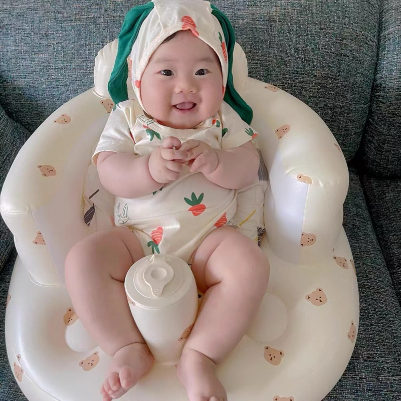 เก้าอี้หัดนั่ง เก้าอี้ฝึกนั่งเด็กอ่อน ลายหมีน่ารัก นั่งสบาย อากาศถ่ายเท ปลอดภัยป้องกันตก เบาะหัดนั่งเป่าลม มีที่สูบในตัว - รูปที่ 2