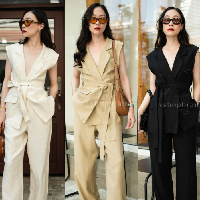 พร้อมส่ง Set กั๊กสูทกระเป๋าหน้า + กก.ขายาว +เชือก ป้ายงาน vshop