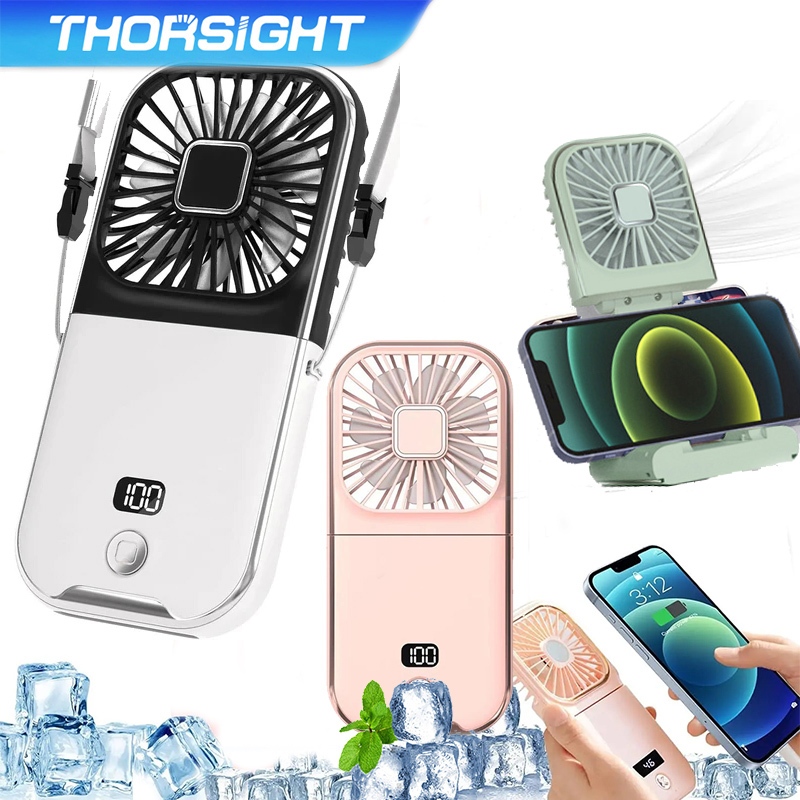 Thorsight LED แขวนคอพัดลมมินิแบบพกพาพับ USB ชาร์จ 5000mAhพกพาแบบพกพาเดสก์ทอปมัลติฟังก์ชั่พัดลมกีฬา