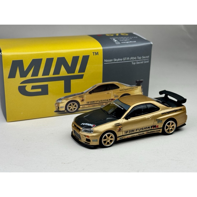 ▫️Nissan Skyline GTR R34 Top Secret Gold #676 Scale 1:64 ยี่ห้อ Mini gt