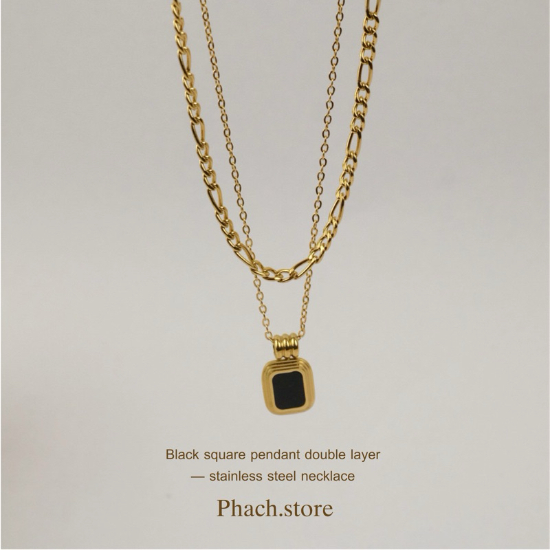 Black square pendant double layer