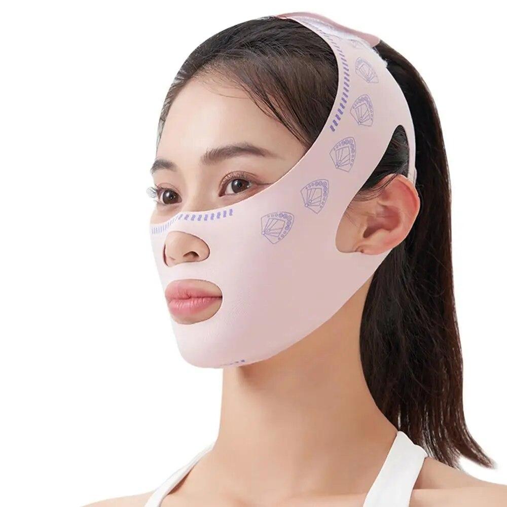 แถบคาดใบหน้าวีระบายอากาศได้สำหรับแก้มยกกระชับใบหน้าหน้ากากบางลดคางสองชั้นผ้าพันแผลพันป้องกันริ้วรอยบนใบหน้า รูปที่ 4