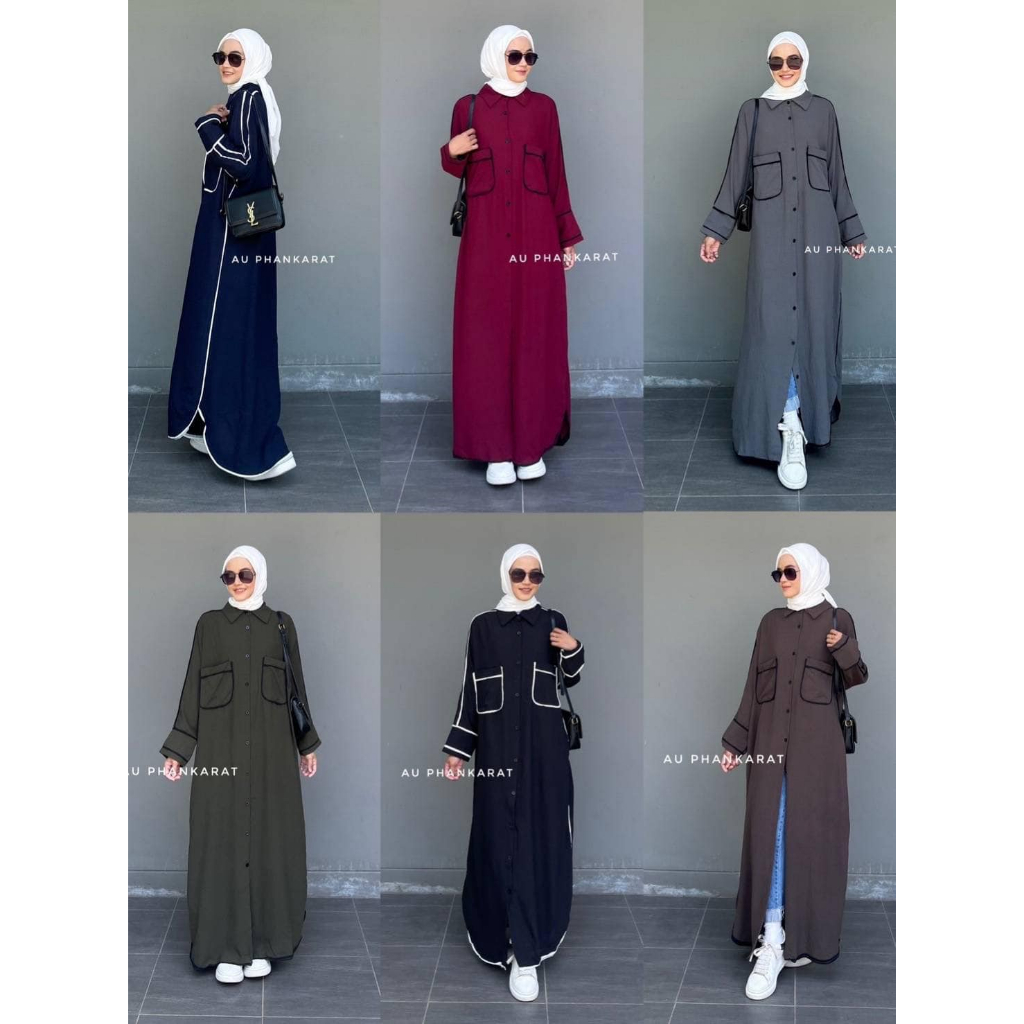 Dress AU กระเป๋าหน้า กระดุมยาว