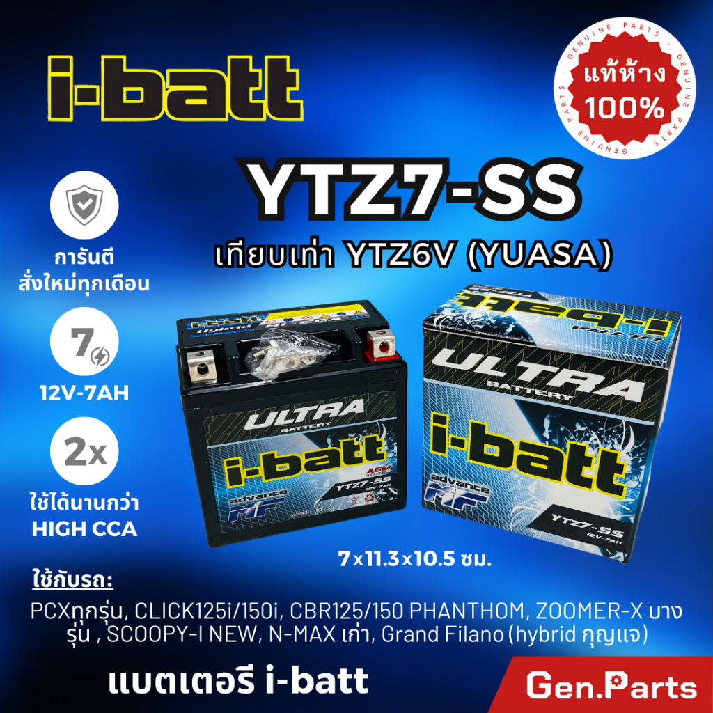 แบตเตอรี่ i-batt PCX CLICK125i/150i CBR Grand Filano Scoopy 2017-25 YTZ7-SS เท่า YTZ6V 12V-7AH 7A แบ
