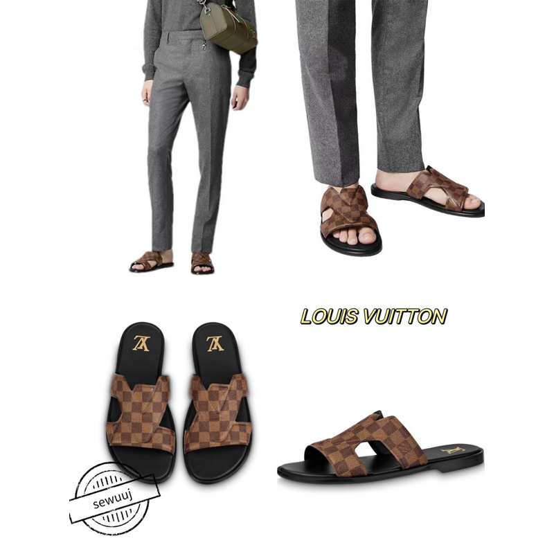 LOUIS VUITTON รองเท้าแตะแบบสลิปออนผู้ชายสีน้ำตาล