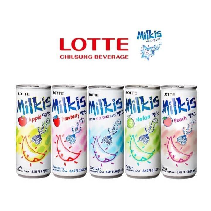 Lotte milkis 250ml น้ำผลไม้เกาหลีผสมโซดา ลอตเต้ มิลคิส นม แอปเปิ้ล เมล่อน สตอเบอรี่ 롯데 밀키스 250ml