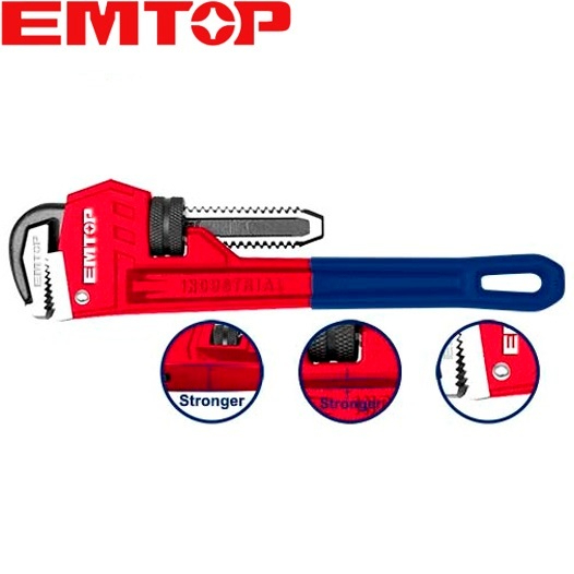 EMTOP ประแจจับท่อ ขาเดี่ยว ขนาด 8-24 นิ้ว ( Pipe wrench ) ขากรรไกรเคลื่อนที่ปลอมแปลงด้วยเหล็กงานคุณภาพสูง*