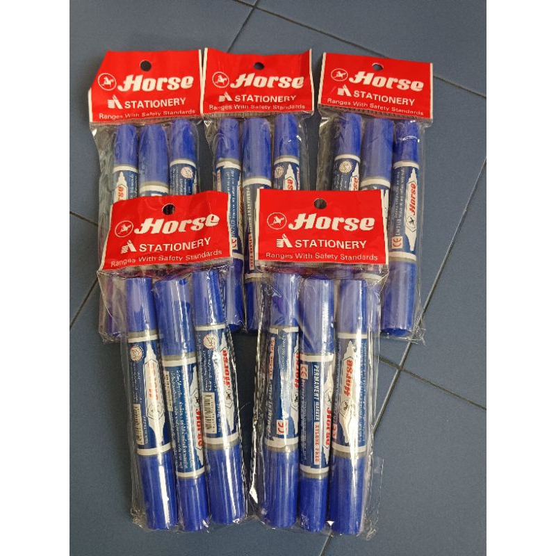 HORSE ปากกาเคมี 2 หัว TWIN-PEN ตราม้า แพ็ค 3 ด้าม