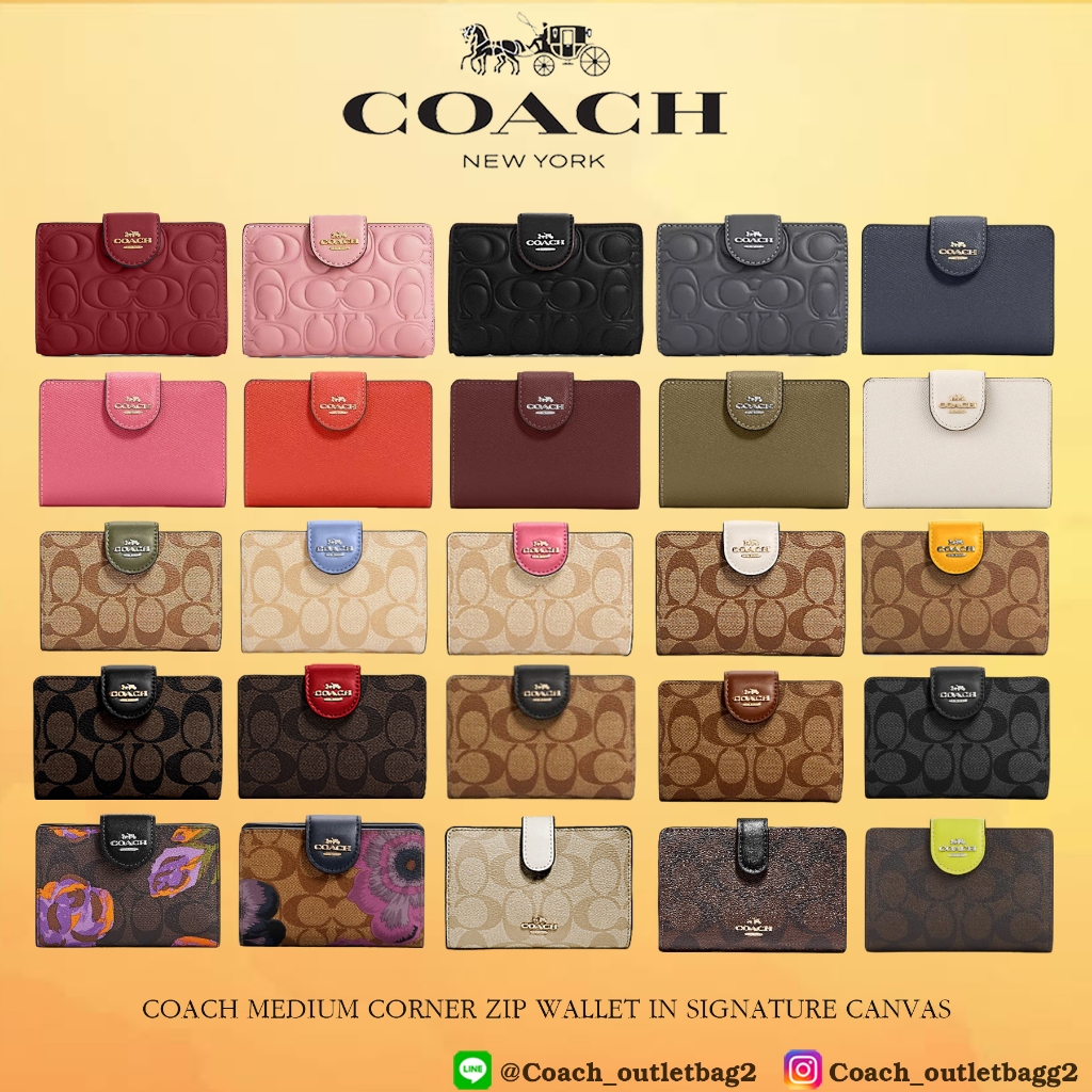 COACH MEDIUM CORNER ZIP WALLET IN SIGNATURE CANVAS