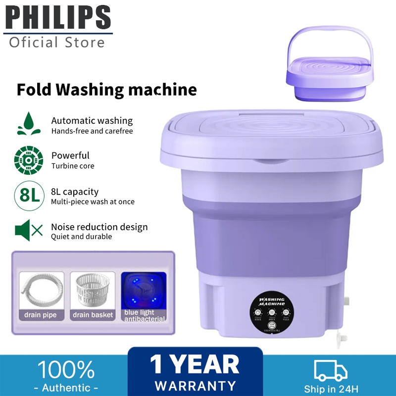 philips เครื่องซักผ้า mini พกพา ปั้นแห้ง 6.5L พับได้ แถมตะกร้า ท่อน้ำทิ้ง portable washing machine ถังซักผ้ามินิ