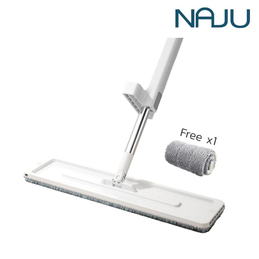 Naju ไม้ถูพื้นแบบรีดน้ำ ไม้ม๊อบถูพื้น ไม้ถูพื้นหัวแบน free ผ้าม็อบ1ผืน ไม่ต้องใช้มือบิดผ้า สำหรับถูพื้น ทำความสะอาด