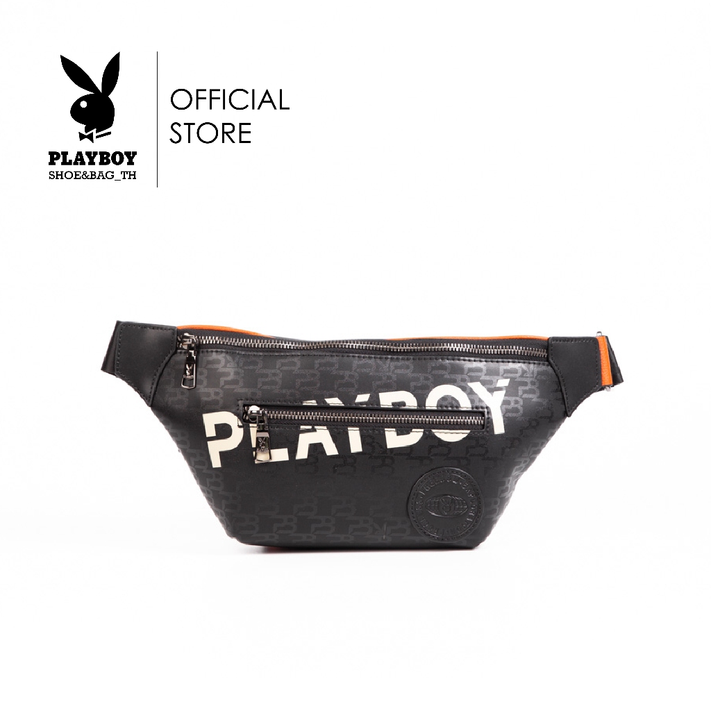 Playboy:Freedom Men's Bag กระเป๋าคาดอกคาดเอวผู้ชาย รุ่น ST-B241PBM267-BK ดีไซน์สกรีนโลโก้ สีดำ