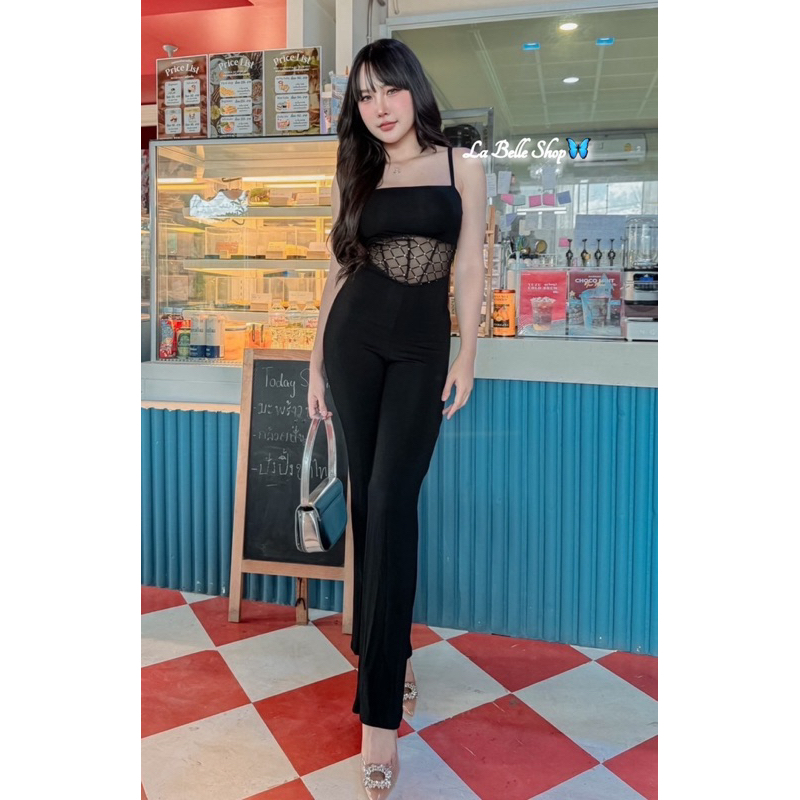 mnv_shop แบบมาใหม่ จั้มกางเกงขายาว เสริมฟองน้ำ ดึงยางหลัง เรย่อนเกรดA แต่ง ซีทรูกลิตเตอร์