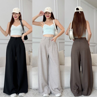 มาใหม่ค่า ✔️ กางเกงขายาวเอวสูง ทรงขากว้างทรงลุง ดีเทลแต่งจับ…