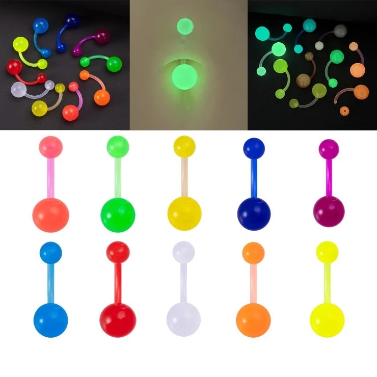 จิวสะดือ เรืองแสง ก้านอะคริลิคซิลิโคน Luminous Acrylic Navel Ring Luminous Navel Nail Soft Pole