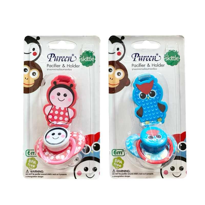 จุกหลอก เก่าเก็บลดราคา มีคลิบหนีบ สายคล้อง Skittle - Pureen Skittle Pacifier & Clip 6m+