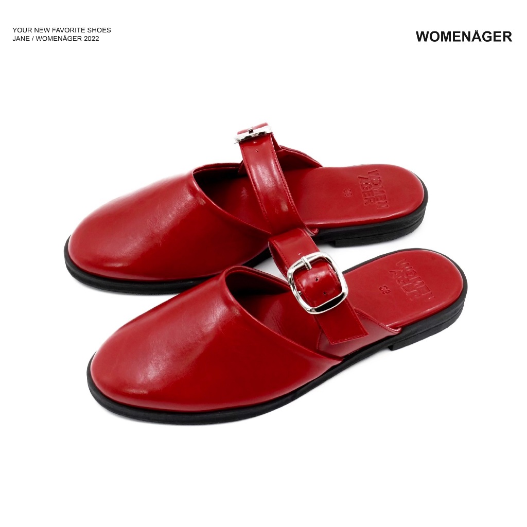 womenager - Jane Ruby leather รองเท้าแตะคัทชูเปิดส้น สวมใส่ง่าย