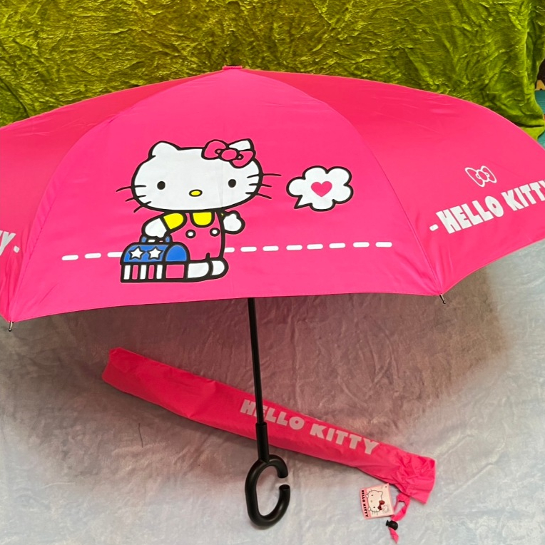 ร่มกลับด้าน M447 kiคีตี่tty-สีชมพู ขนาด 24นิ้ว ใช้งานง่าย แข็งแรง