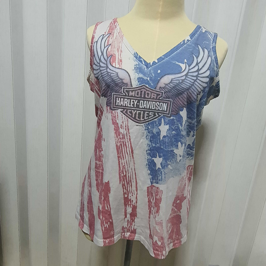 Harley Davidson Women's Red and Blue Vest เสื้อกล้าม