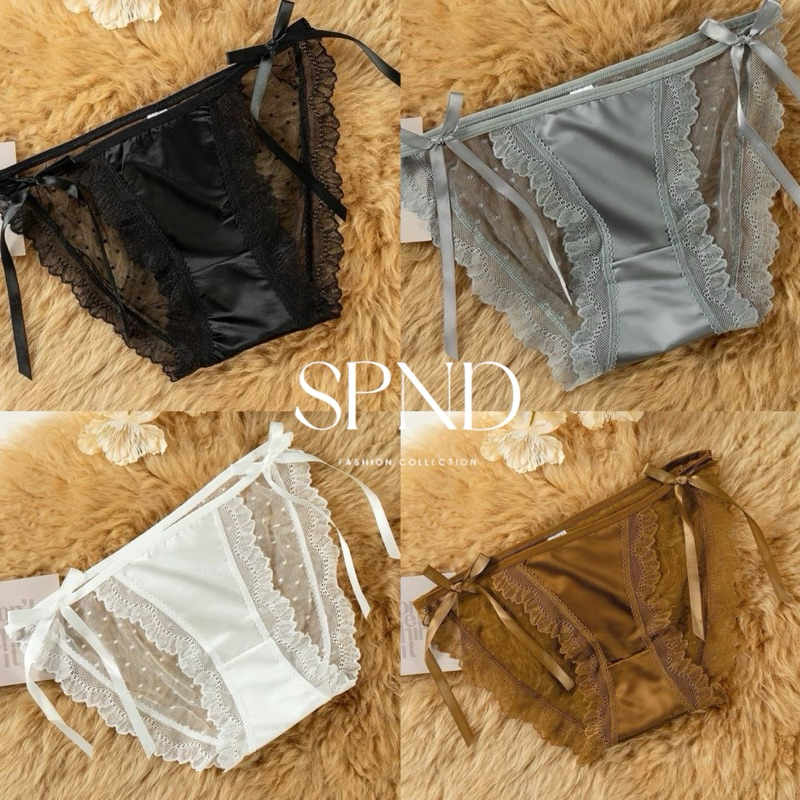 กางเกงในผ้าซาติน พรีเมี่ยม แต่งโบว์ นิ่มเย็นใส่สบาย พร้อมส่ง รุ่น 145