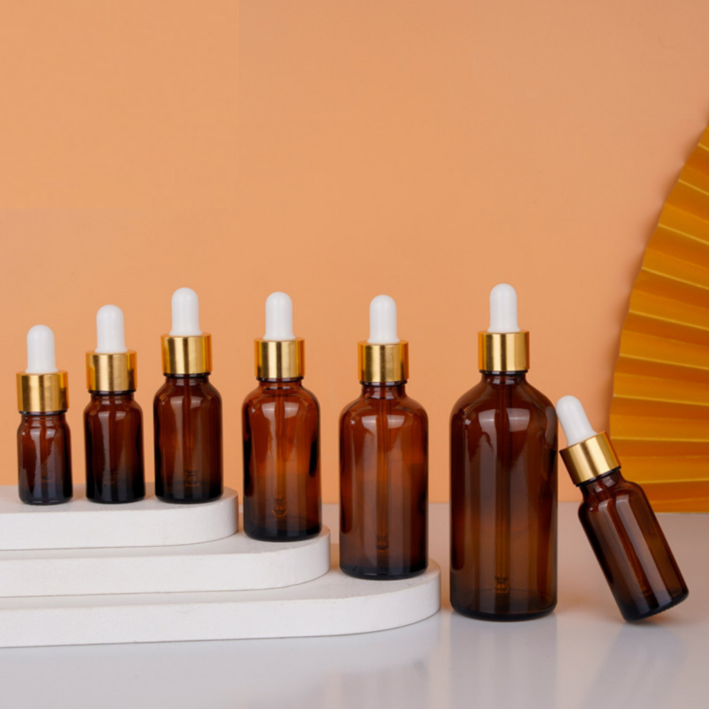 ขวดดรอปเปอร์ สีชา ขวดแก้วหัวบีบหยด dropper ขวดหยดสีชา เซรั่ม น้ำมันหอมระเหย glass dropper bottles