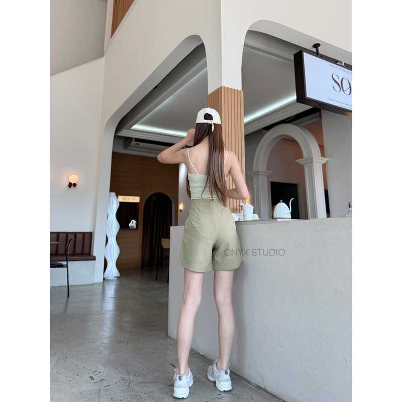 Jasmine Shorts กางเกงขาสั้นผ้าโซดาซิปหลัง (S-3XL) กางเกงขาสั้นเอวสูงเก็บพุง มี 8 สี กางเกงขาสั้นใส่เที่ยว ยาว 16 นิ้ว - รูปที่ 5