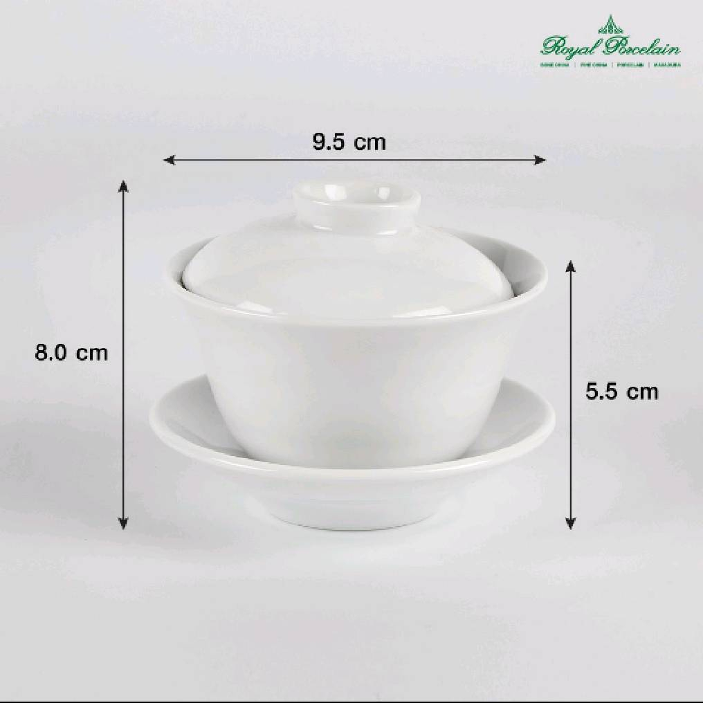 ถ้วยน้ำชา+ฝาปิด+จานรอง เนื้อพอร์ชเลน สีขาว รอยัลปอร์ซเลน ROYAL PORCELAIN เซรามิคเกรดพรีเมี่ยม