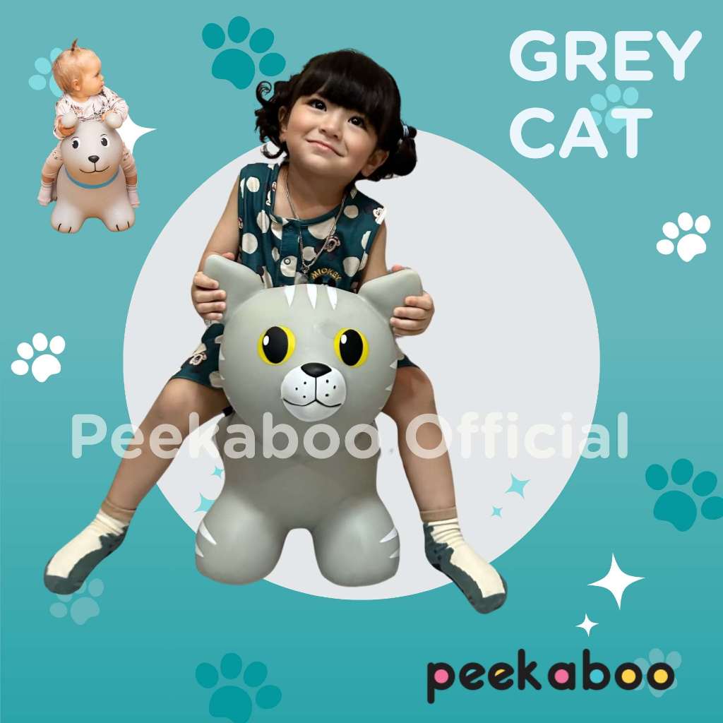 Jumpy Peekaboo จั๊มปี้ ตุ๊กตาสัตว์ยางกระโดดเด้งดึ๋งง - Cat Grey จั๊มปี้ แมว สีเทา ของเล่นเด็ก