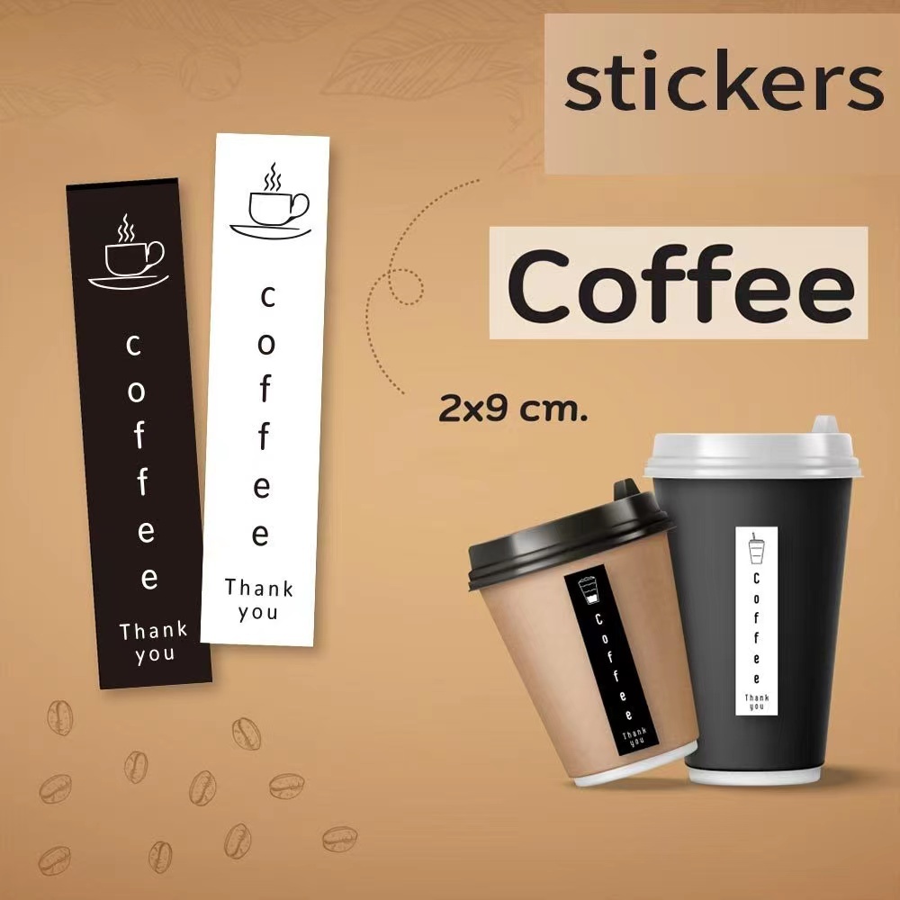 สติกเกอร์ติดแก้ว กาแฟ ชา เครื่องดื่ม ขอบคุณ sticker coffee