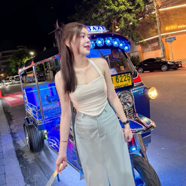 เสื้อซีทรูผ้าสองชั้นคล้องคอสีขาวส608