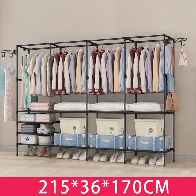Hommy ราวแขวนผ้า (2/3/4 แถว) 2in1 วางของ + ที่แขวนผ้า + ชั้นวางของอเนกประสงค์+ตะขอหมุนได้ - Y #153