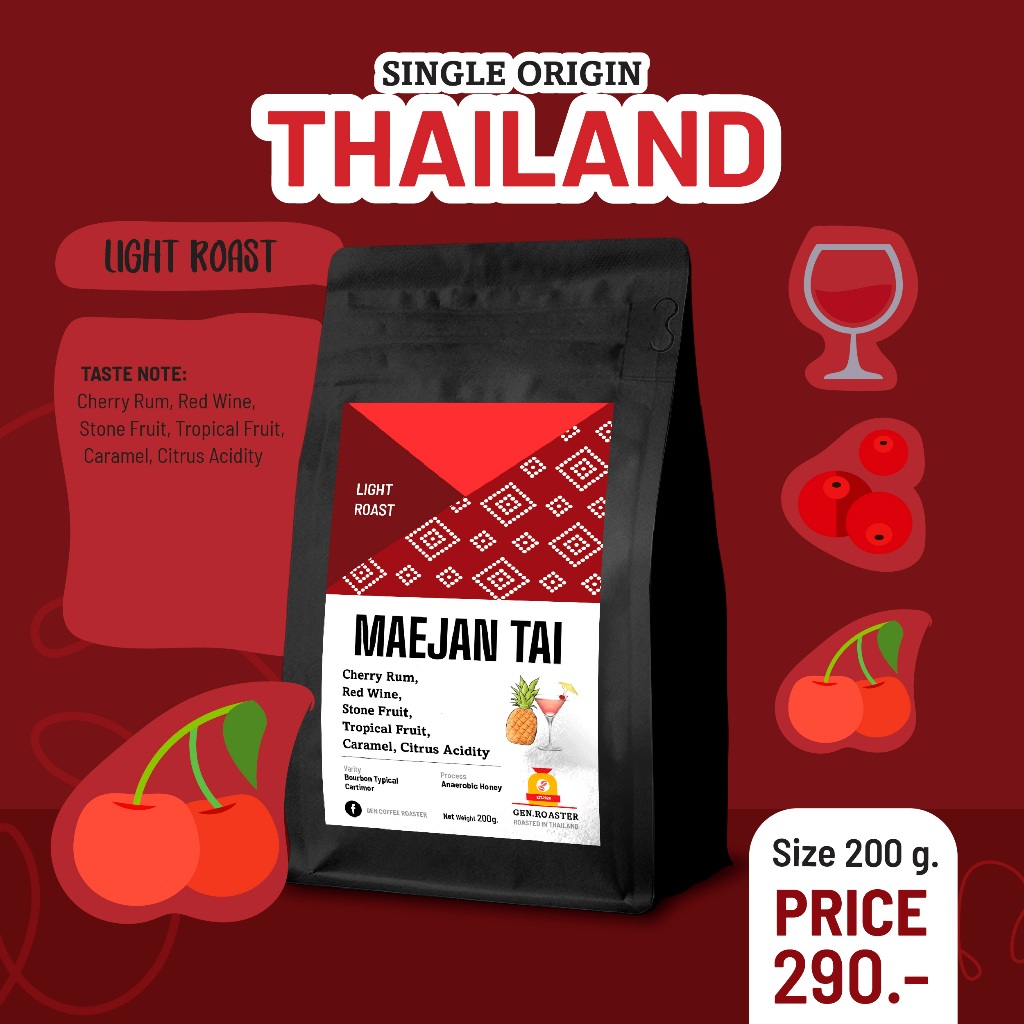 เมล็ดกาแฟ แม่จันใต้ Maejantai Anaerobic​ honey โปรเสทพิเศษ 200 g. specialty coffee