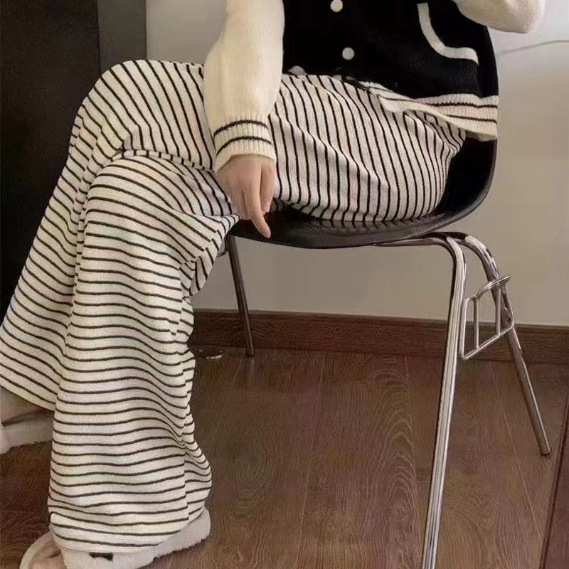 MW107 **พร้อมส่งในไทย**กางเกงขายาวลายขวาง ผ้านิ่ม ไม่ยับง่าย - รูปที่ 5