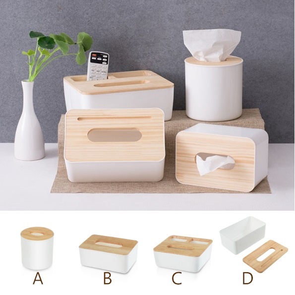 กล่องทิชชู่ กล่องใส่ทิชชู่ กล่องใส่กระดาษทิชชู่ สไตร์มินิมอล พร้อมฝาไม้ปิด ป้องกันฝ่น อุปกรณ์ตกแต่งบ้าน ฝาไม้ - รูปที่ 2