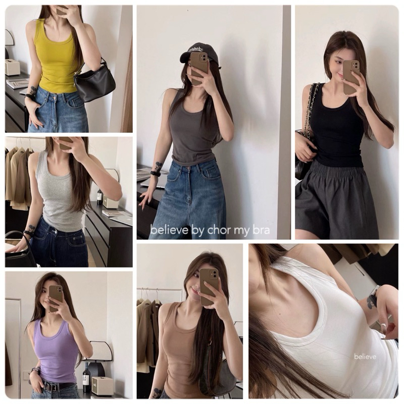 6602พร้อมส่ง🎊เสื้อกล้ามเต็มตัวสไตล์เกาหลี ผ้าดีนิ่มมีฟองน้ำเย็บติดยืดเยอะใส่สบายสุดๆ