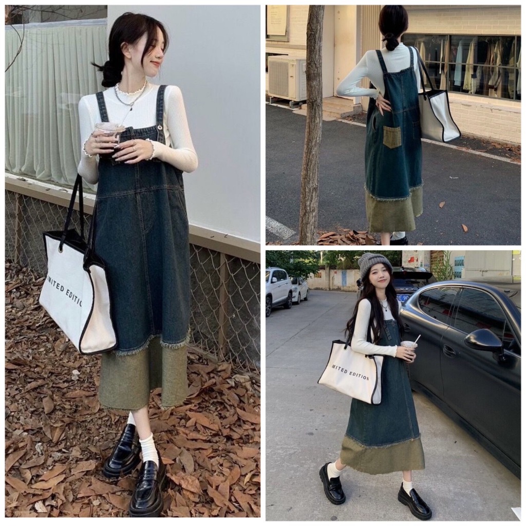 เอี๊ยมกระโปรง เอี๊ยมยีนส์ SIZE S-10XL ทรงกระโปรงกว้างใส่น่ารัก สไตล์เกาหลีวินเทจ