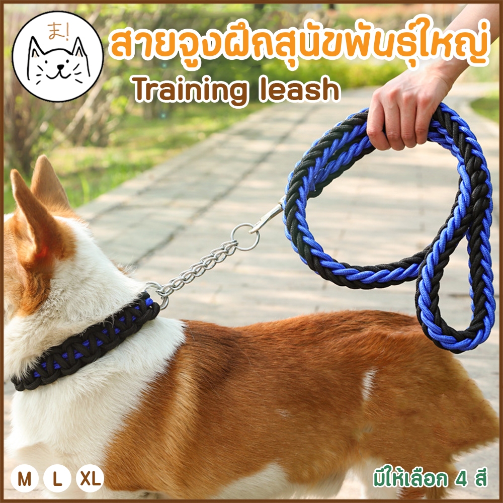 KUMAま สายจูงฝึกสุนัขใหญ่ Training leash ปลอกคอพร้อมเชือกจูง สุนัขพันธุ์ใหญ่ แบบเชือกถัก หนาพิเศษ เซทสายจูงสัตว์เลี้ยง