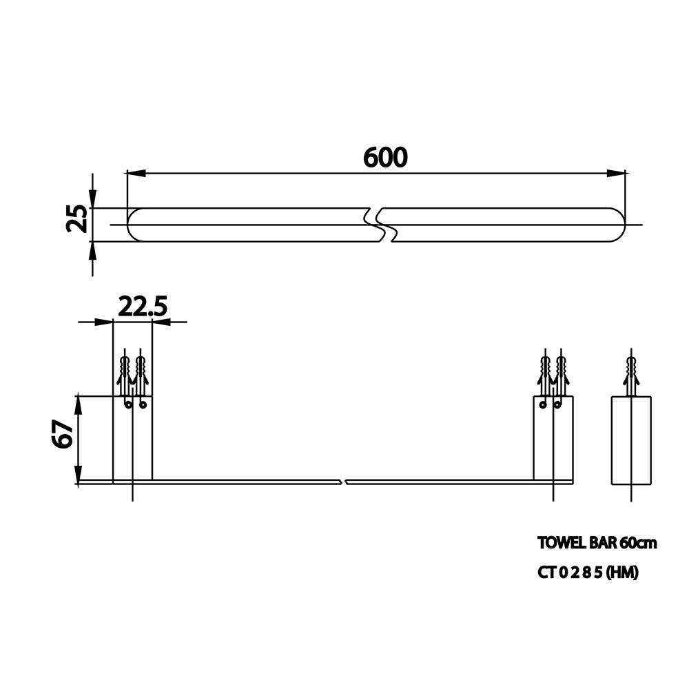 COTTO ราวแขวนผ้า CT0285(HM) 60 ซม. สีโครม