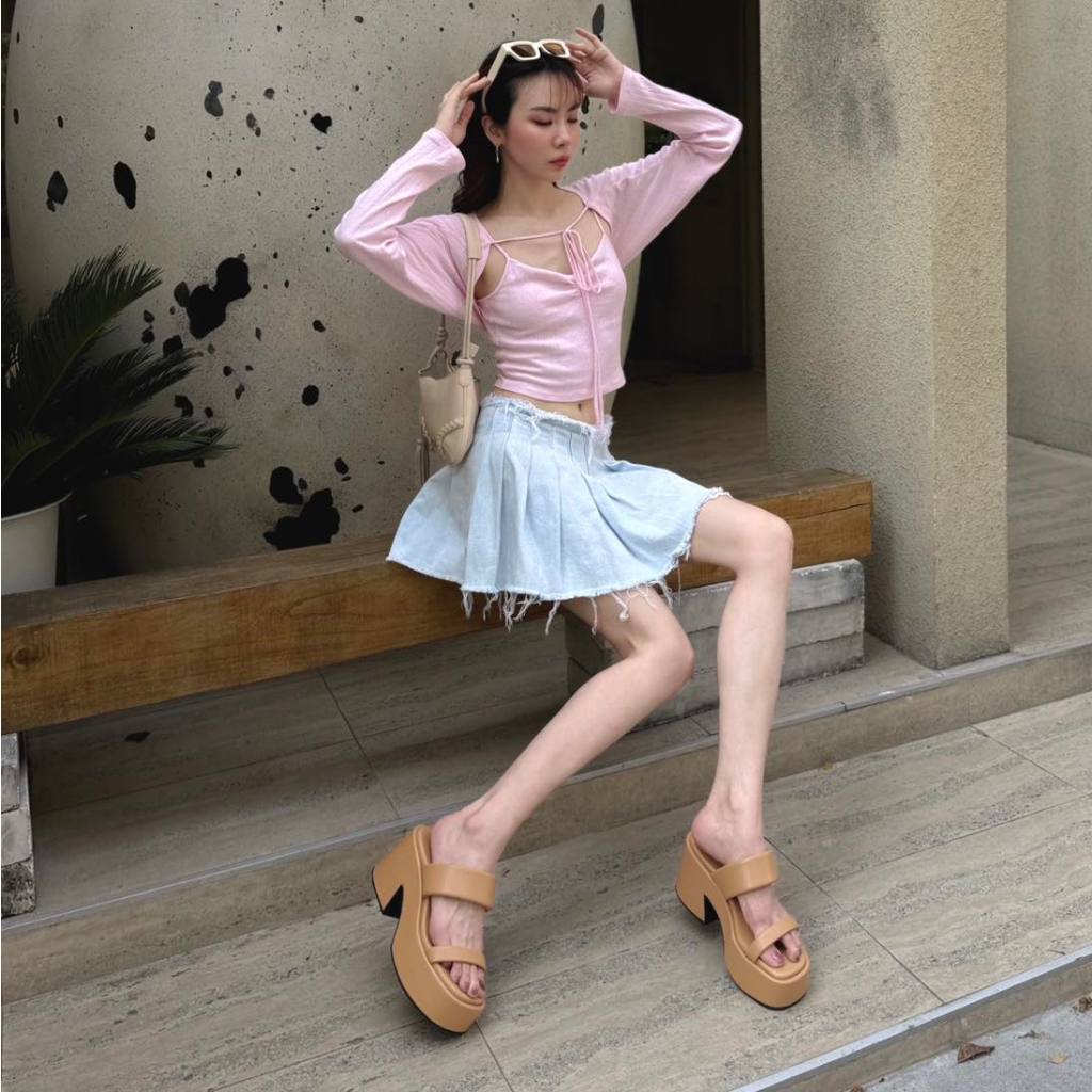 WILA SHOE รองเท้าส้นตึกผู้หญิง สไตล์เกาหลีรุ่นชิฟฟ่อน🌷|พร้อมส่ง รองเท้าผู้หญิง