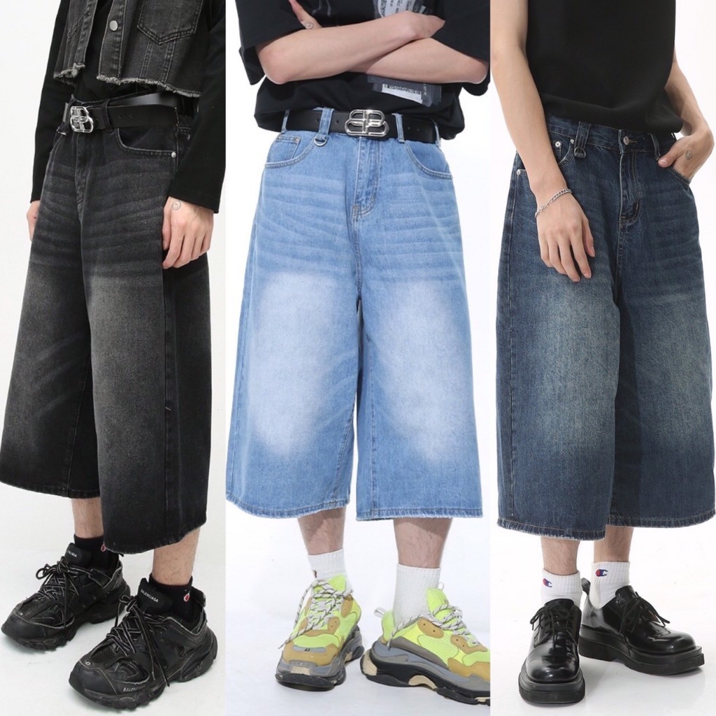 IBB HOPPER VINTAGE JEANS กางเกงยีนส์ทรงกระบอกใหญ่5ส่วนไสตล์วินเทจ