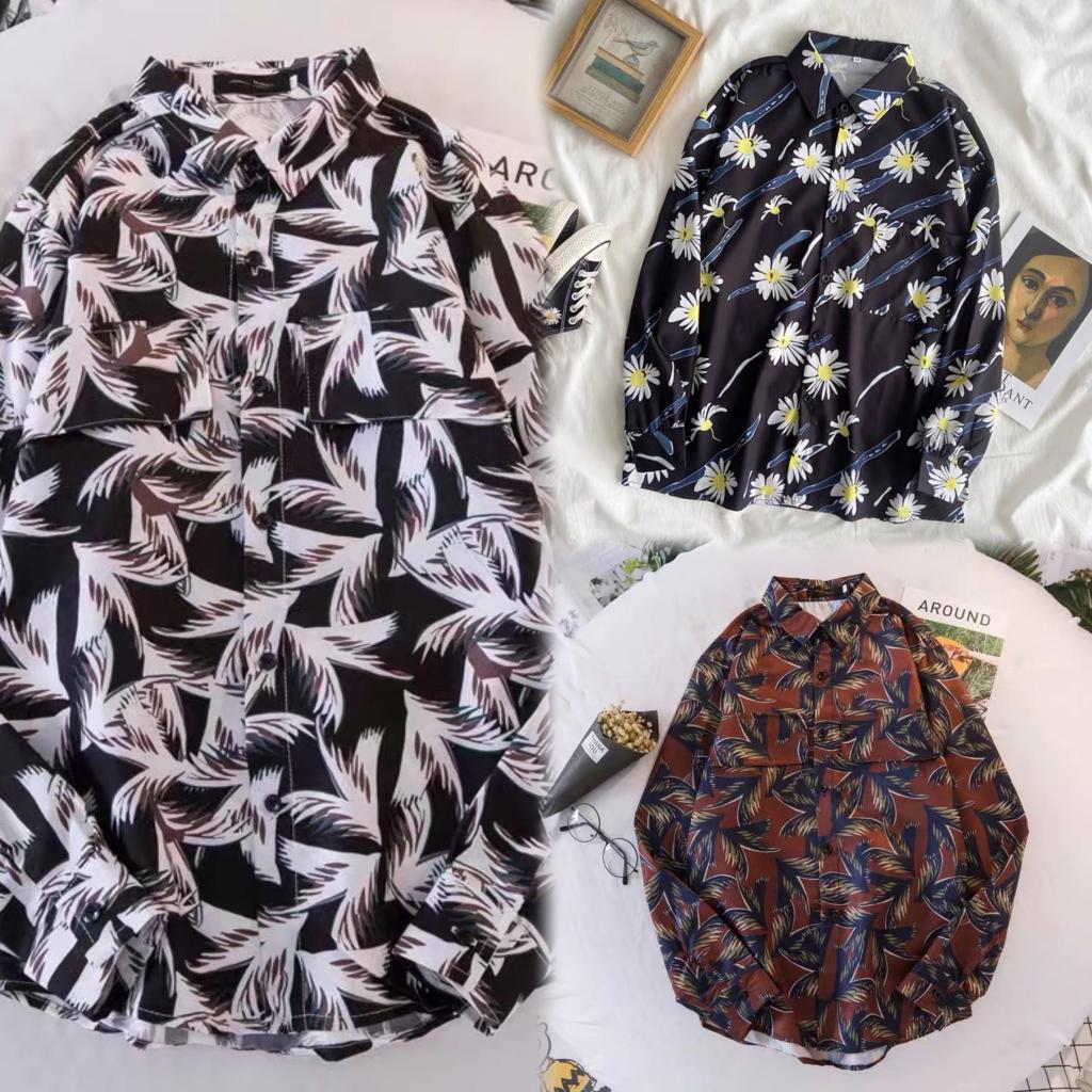 DTXmarket No.6041 6018K เสื้อเชิ้ตแขนยาว ลายดอกไม้ เสื้อเชิ้ต M L XL XXL