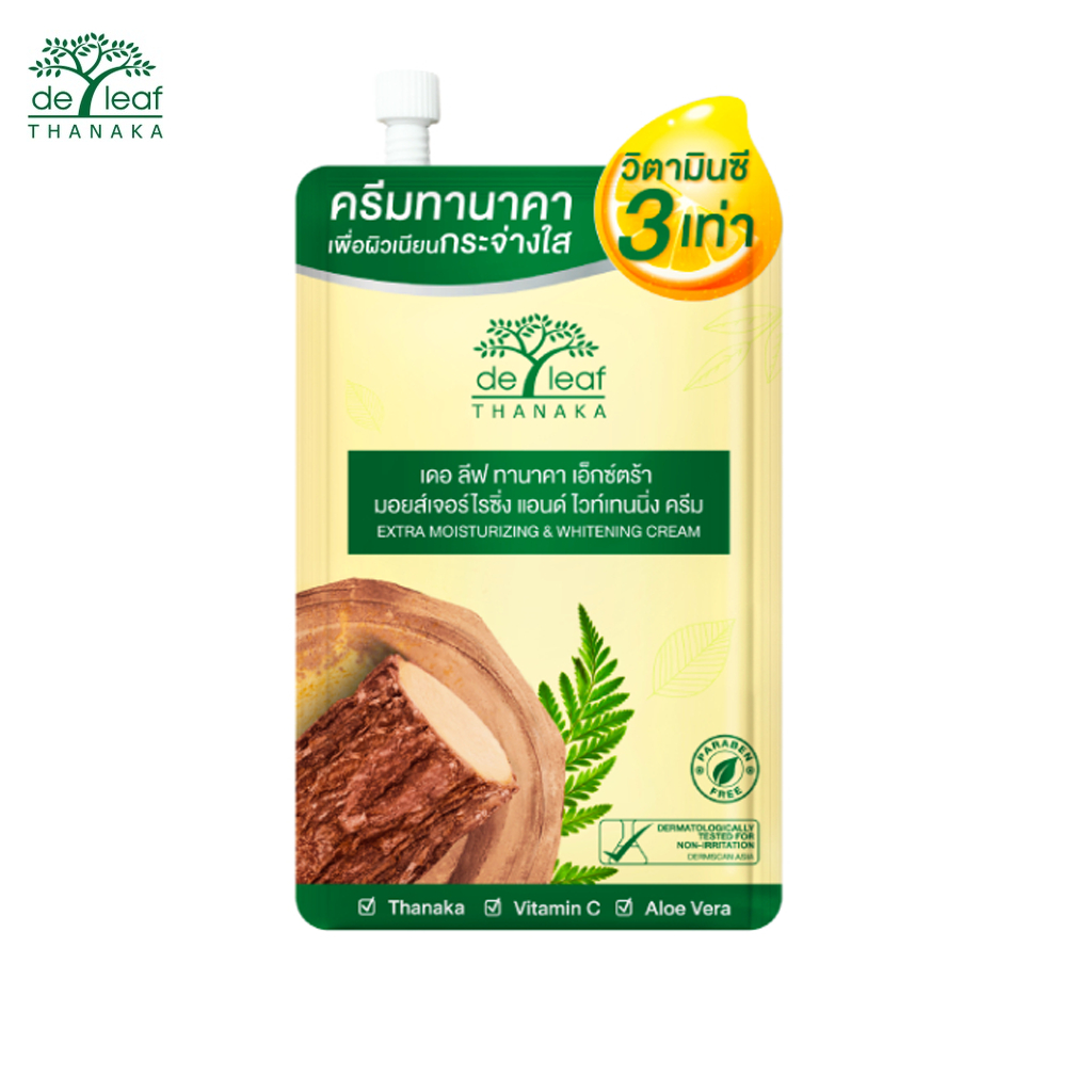 ครีมซอง เดอ ลีฟ ทานาคา มอยซ์เจอร์ไรซ์ซิ่ง แอนด์ ไวท์เทนนิ่ง ครีม 7 กรัม Thanaka Moisturizing & Whitening Cream