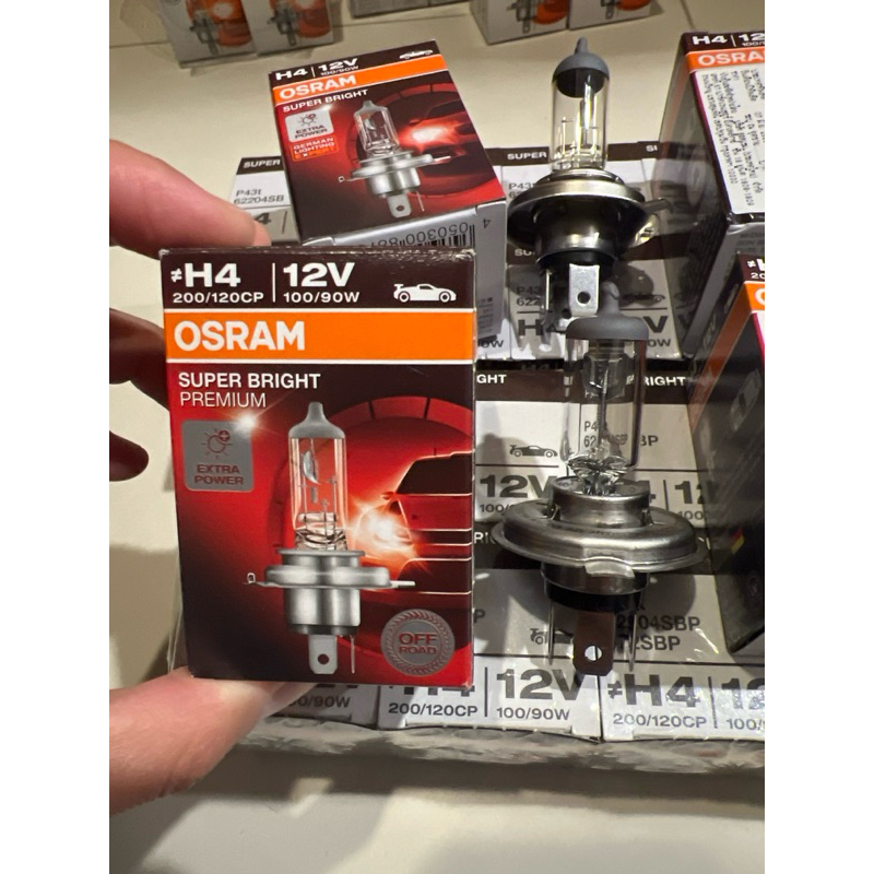 หลอดไฟหน้ารถ osram แท้ super bright premium H4 12V 100/90w made in germany หรือ made in china