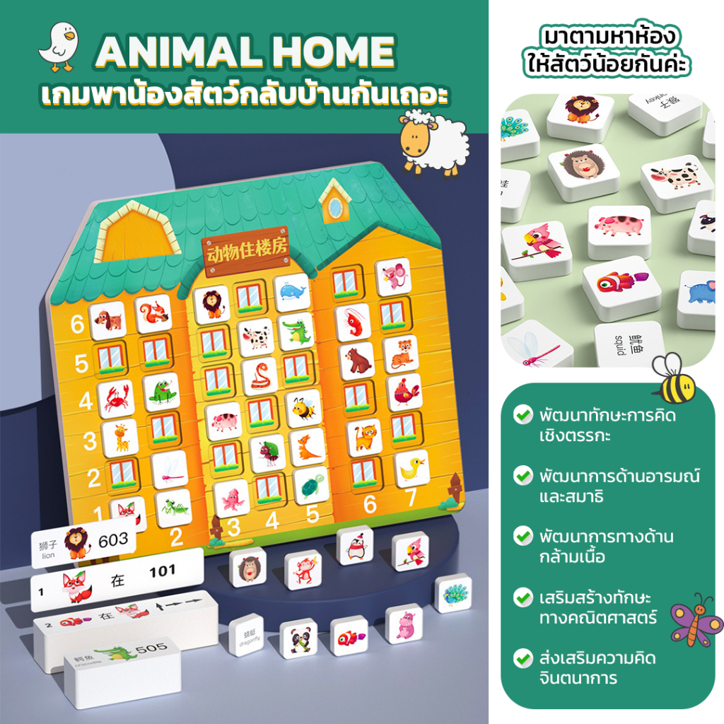 เกมฝึกโค้ดดิ้ง CODING GAME พาน้องสัตว์กลับบ้านให้ถูกตำแหน่ง Animal Home ฝึกตรรกะ มีการ์ดโจทย์ 2 แบบ กระดานไม้ใหญ่แข็งแรง