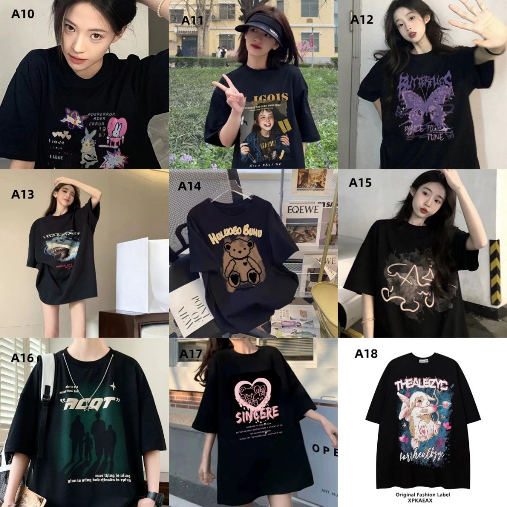 aililai1688 เสื้อยืดคอกลมแขนสั้นสีดำ สกรีนลายกราฟิก ตัวการ์ตูน เสื้อลำลอง ใส่อยู่บ้านชิวๆ สวมใส่สบาย