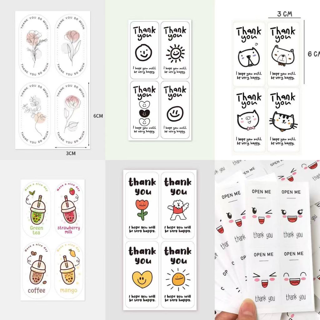 พร้อมส่ง สติ๊กเกอร์ ขอบคุณ สติ๊กเกอร์ติดกล่อง ติดแก้วกาแฟ น้ำ เครื่องดื่ม ตกแต่ง sticker thankyou