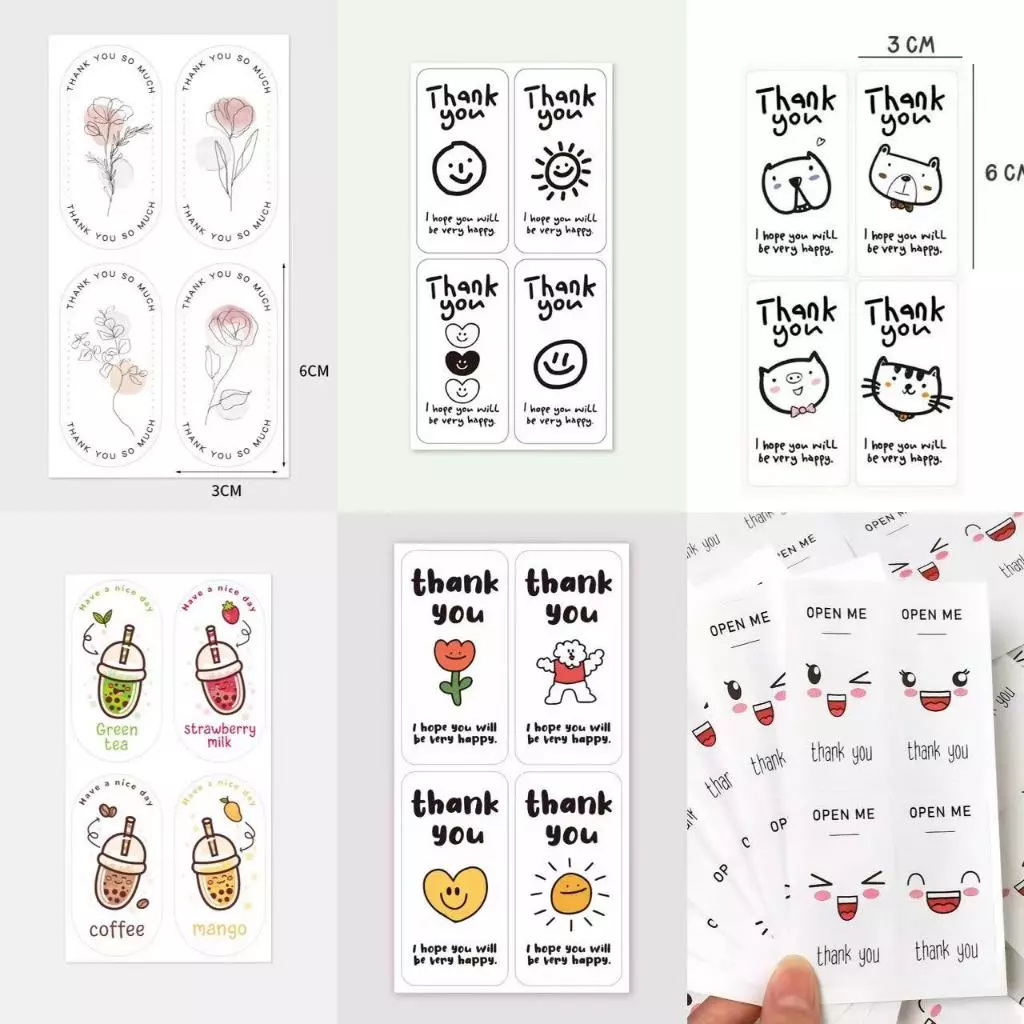 พร้อมส่ง สติ๊กเกอร์ ขอบคุณ สติ๊กเกอร์ติดกล่อง ติดแก้วกาแฟ น้ำ เครื่องดื่ม ตกแต่ง sticker thankyou