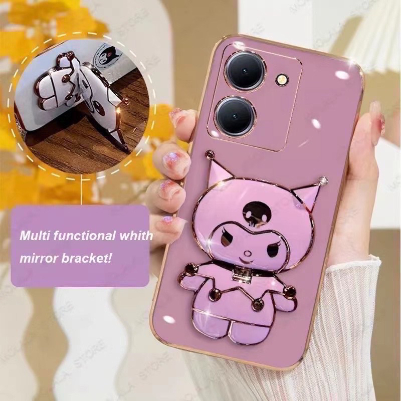 เคส vivoY03 y28S y18 y28 เคส คุโรมิ กระจก ตั้งได้ สำหรับรุ่น Vivo Y03 Y28S Y18 Y28  เคสโทรศัพท์ ฝาหล